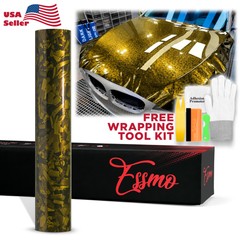 ESSMO PET Marble Forged Gloss Carbon Fiber Golden Yellow Car Vinyl Wrap Decal