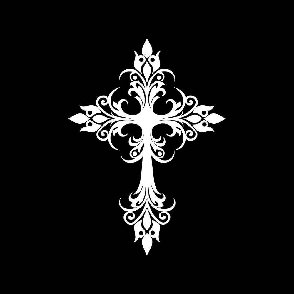 Floral Cross Vinyl Sticker – Ornate Christian Symbol Car Window Decal Craft