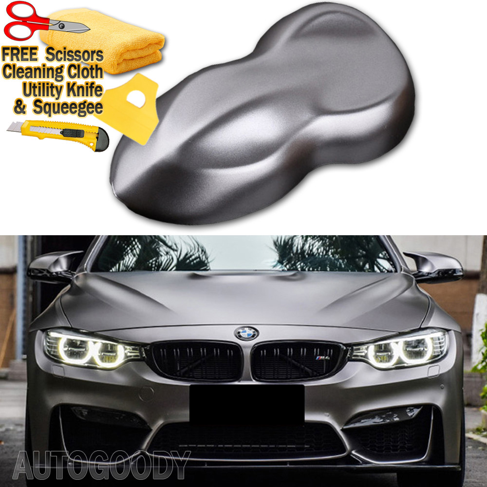36″ x 60″ Satin Matte Chrome Metallic Dark Gray Vinyl Film Wrap Air Bubble Free