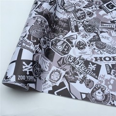 【Sticker Bomb】 Black White Vinyl Wrap Decal Film Graffiti JDM USDM Sheet DIY USA