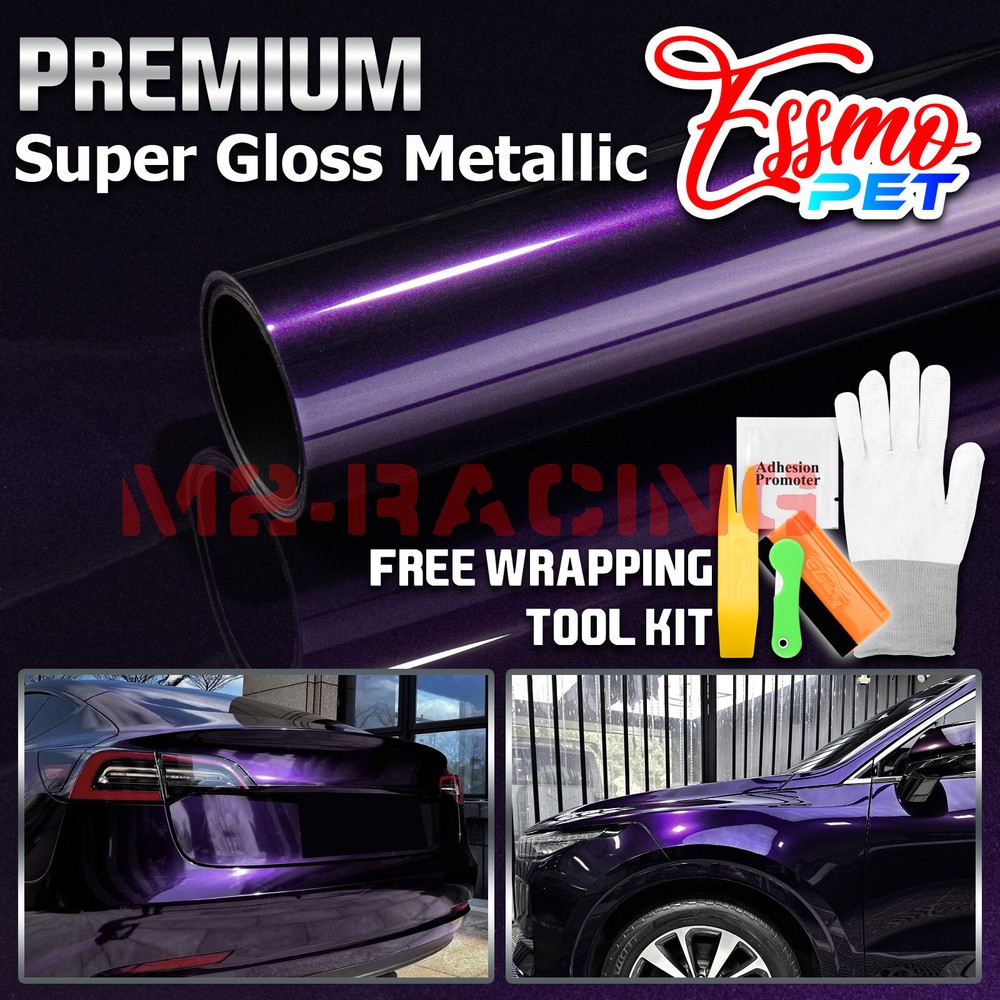 ESSMO PET Super Gloss Metallic Midnight Purple Car Vinyl Wrap Decal Like Paint