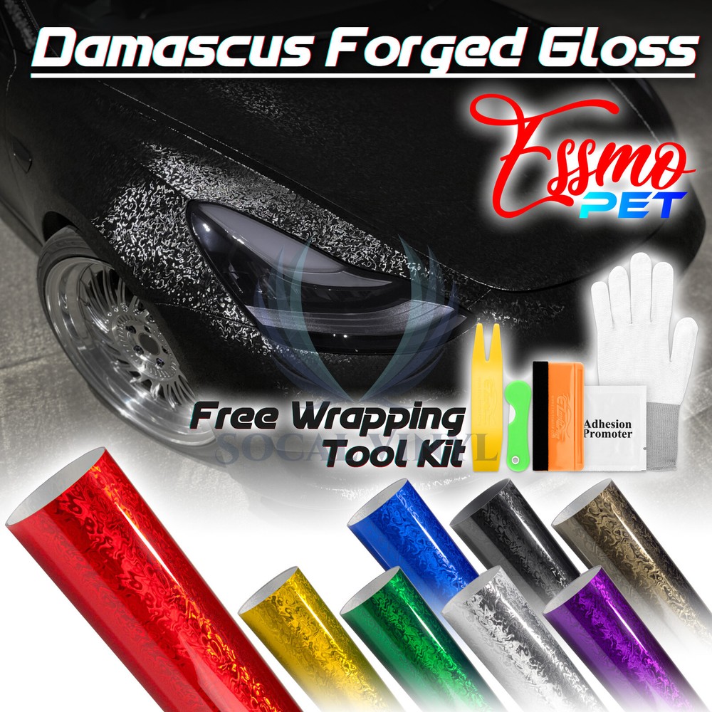 PET Damascus Steel Forged Carbon Fiber Gloss Car Vinyl Wrap Decal Sticker Film