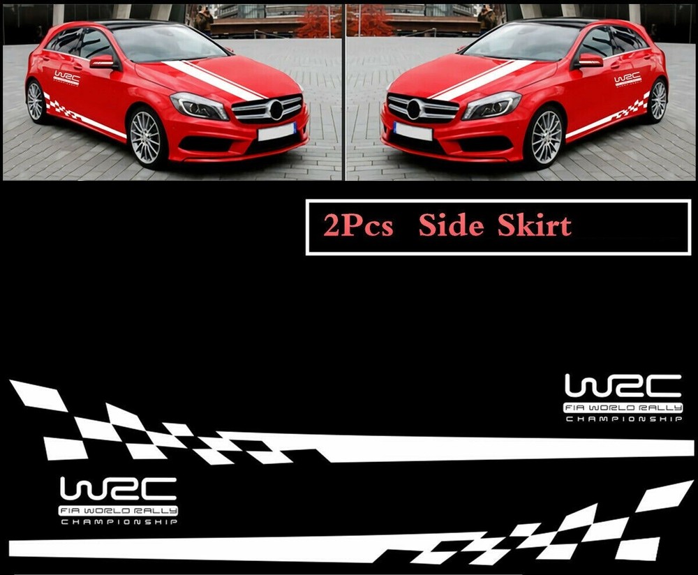 2 pcs WRC Racing Plaid Side Door Fender White Stripes Stickers for Race Car SUV