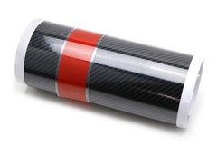 7-Inch Width Gloss Black 5D Carbon Fiber w/Red Rally Stripe Vinyl Graphics Decal