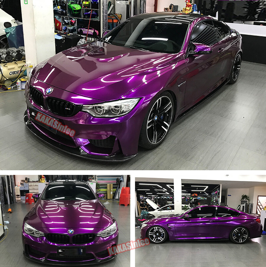 50FT Purple Entire Car Wrap Pearl Glossy Chrome Metal Vinyl Hood Roof Sticker BO