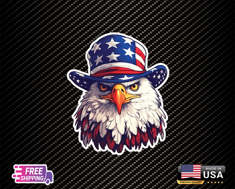 American Bald Eagle American Flag Hat (Window, Car, Etc) LAMINATED Free Sticke