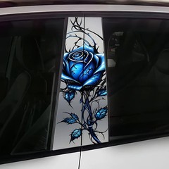 2-piece Beautiful Blue Rose Vinyl Car Creative B-pillar Protective Stickers