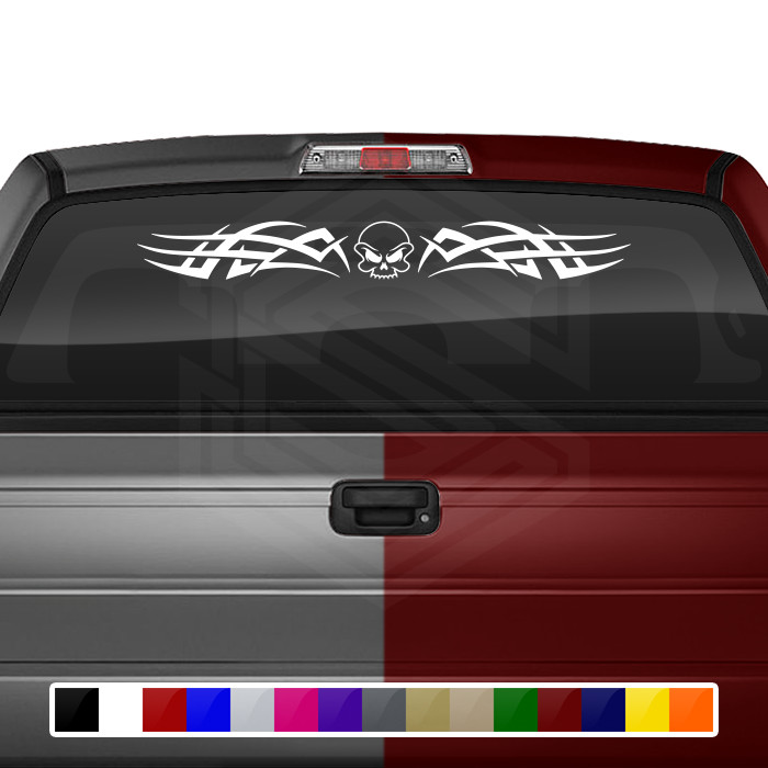 102-01 SKULL Windshield Decal Window Sticker Vinyl Graphic Tribal Skull Design