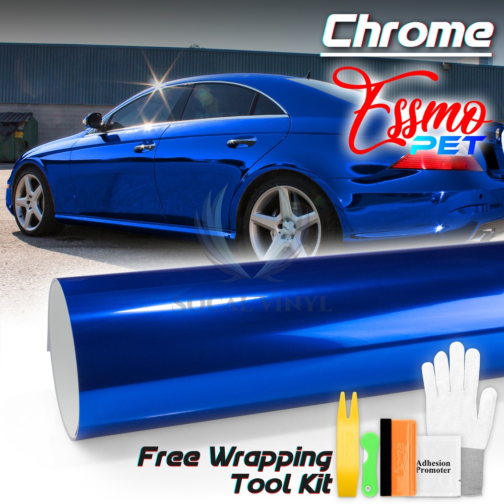 ESSMO PET Chrome Royal Blue Stretch Car Vehicle Vinyl Wrap Decal Sticker Sheet