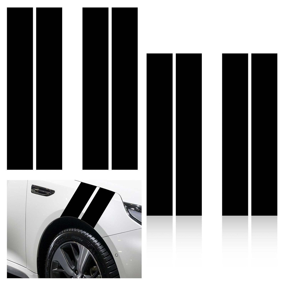 Racing Stripes 8-Piece Black Stripe Decals – Car Hood 17 x 2.6 inches,