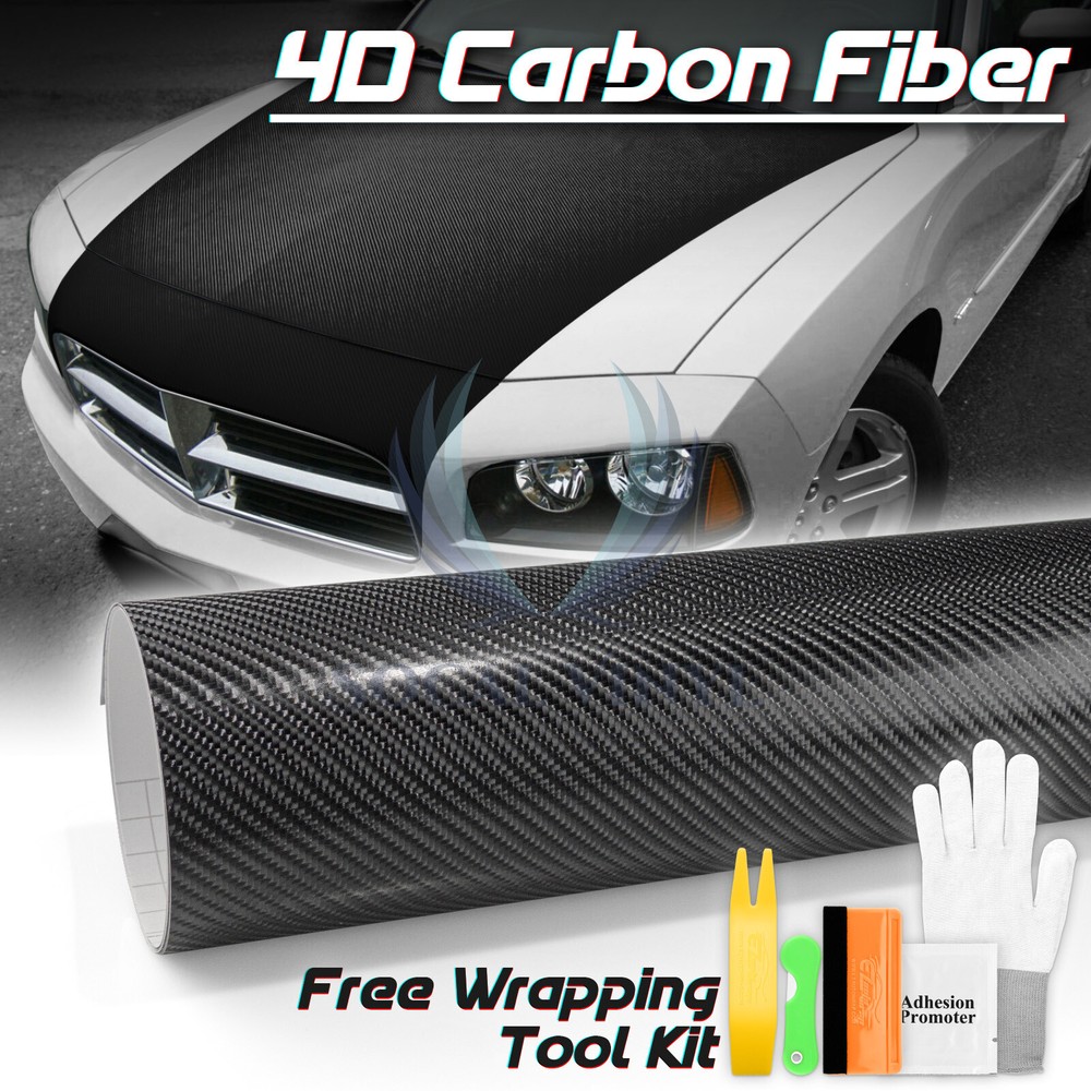4D Carbon Fiber Black Semi Glossy Vinyl Wrap Decal Sheet Bubble Free Sheet Film