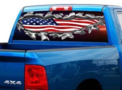P469 American Flag Rear Window Tint Graphic Decal Wrap Back Pickup Graphics