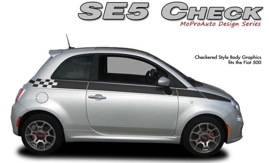 Checkered Side Body Line Rally Stripes Graphic Decal for 2011-2016 Fiat 500