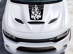 New 16″ Center Hood Stripped w/FLAMES RACING STRIPES vinyl Decal (Fits Charger)