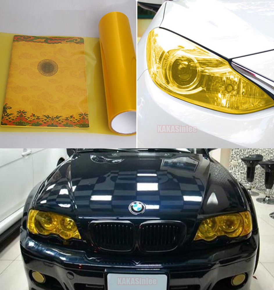 12″ x 60″ / Flat Car Headlight Taillight Vinyl Wrap Film Fog Tint Gold Yellow CF