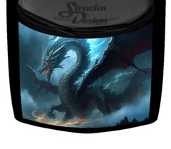 Blue Cyan Electric Fierce Glow Dragon Hood Wrap Vinyl Graphic Decal 58″ x 65″