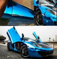 50FT x 5FT Stretchable Glossy Chrome Vinyl Film Sticker For Car Wrap Foil Blue