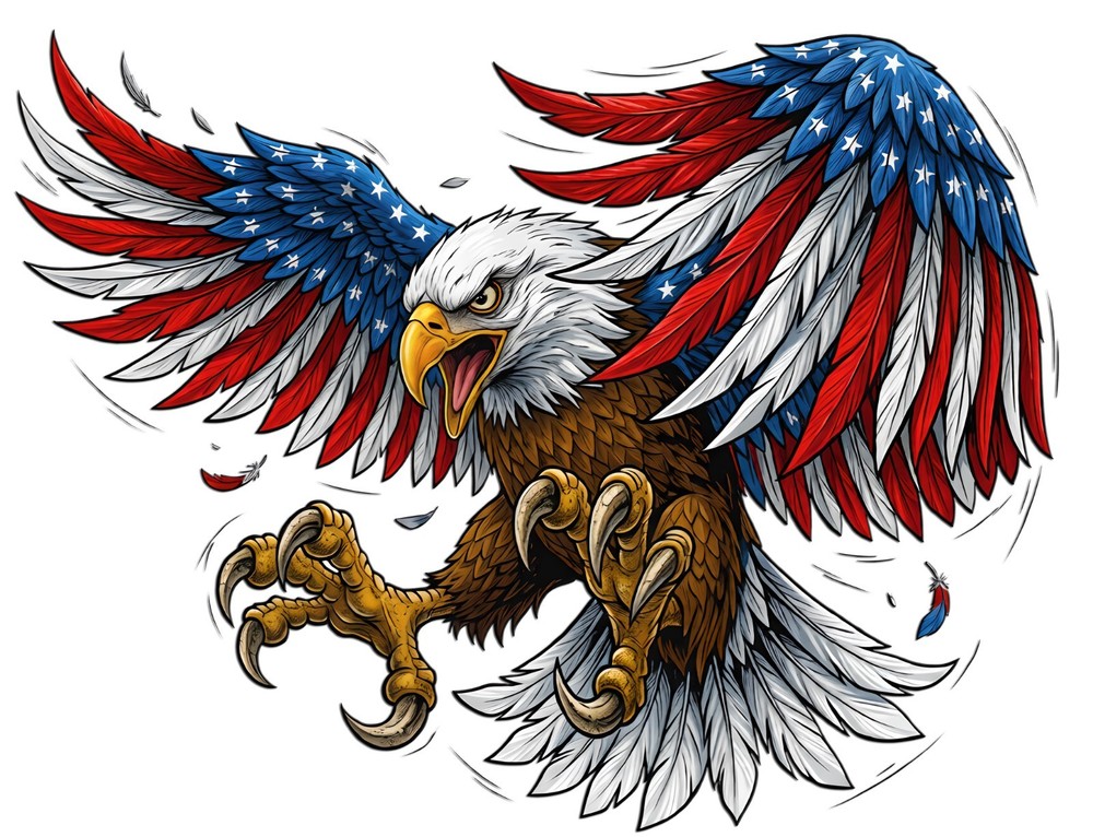 American flag attack bald eagle decal 6″