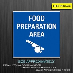 Food Preparation Area Sign, Self Adhesive Waterproof Vinyl Sticker
