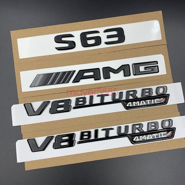 Glossy Black For Mercedes S63 AMG V8 BITURBO 4 MATIC Trunk Emblem Badge Sticker