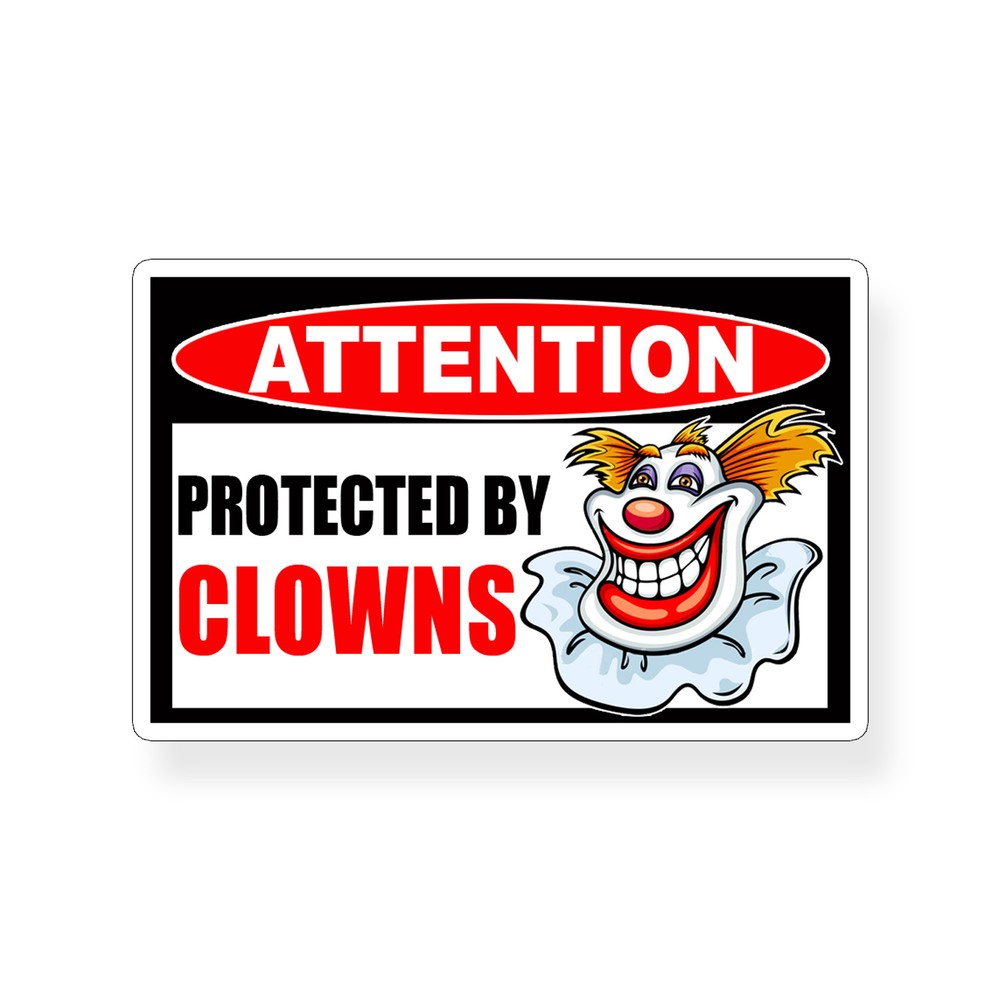 Funny Protected by Clown Sticker Prank Cup Cooler Car Laptop Window Bumper Decal