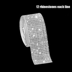 90cm Silver White Rhinestone Diamond Crystal Bling Decor Sticker Car Accessories