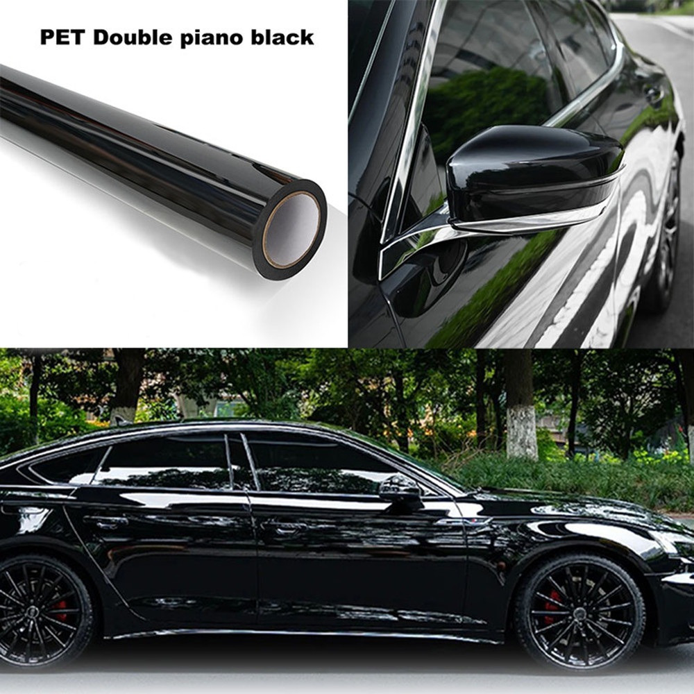 5FTx50FT Double Layer PET Piano Black Vinyl Wrap US Stock Scratch Resistant