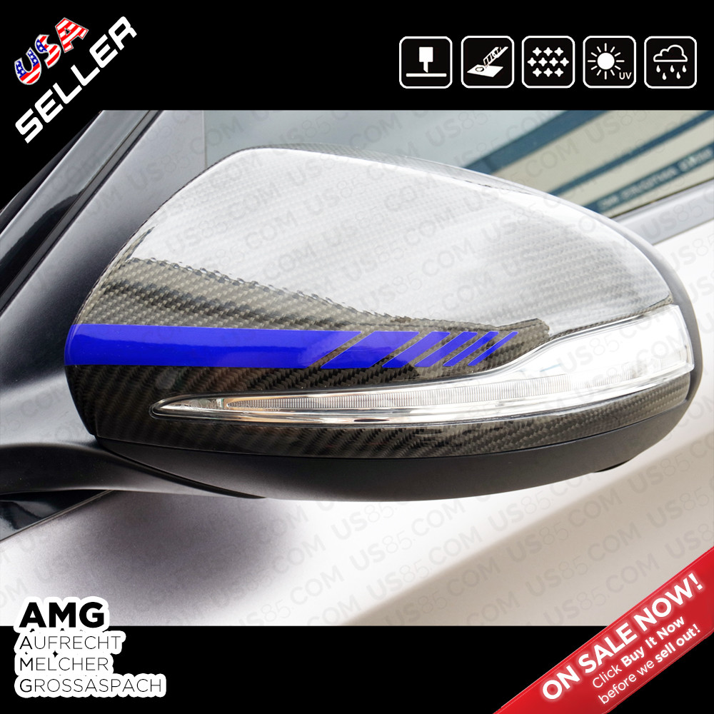 For New Mercedes Mirror Cover Trim Strip Sticker Vinyl Racing Decal AMG – Blue