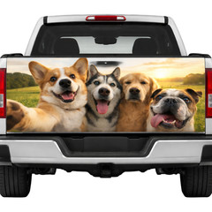 Funny Dogs Tailgate Wrap Truck, Dog Selfie Rear Window Vinyl Sticker Pickup