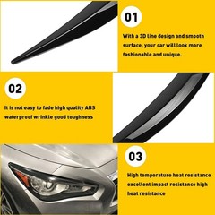 Headlight Eyelid Eyebrows Eye Lid Brow Gloss Black For Infiniti Q50 2014- H