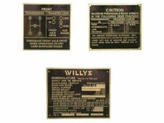 Rare Brass Acid Etching Dash Data Plate Set For Willys Jeep MB GPW