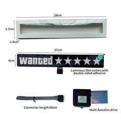 Wanted 5 Star Car Windshield Glow Panel Electric Marker Lamp Blue LED Decoration