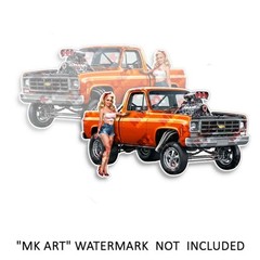 Pin Up Girl Sticker Fits Chevy 1980 KTM Orange Pickup Truck Nose Art 2 PACK