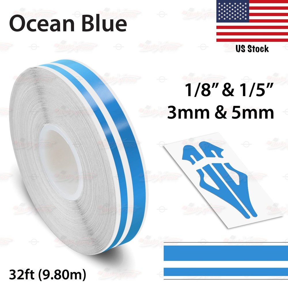 1/8″ & 1/5″ STRIPE Car Motorcycle Truck Twin Line TAPE Vinyl Sticker OCEAN BLUE