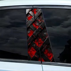 2 Pieces B-pillar Car Stickers Red Black Web Protective Film for All Vehicle