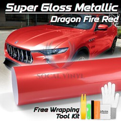 Super Gloss Metallic Dragon Fire Red Vinyl Wrap Vehicle Sticker Decal Sheet Film