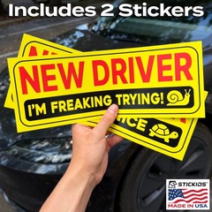 Stickios Funny New Driver Stickers for Cars & Windows (Non-Magnetic)