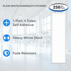 Plain White Addendum Window Stickers – Adhesive – 3-1/8″ x 11″ (250 per pack)