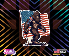 BIGFOOT USA FLAG COVERING!! ,CAR WINDOWN,LAPTOP,ETC LAMINATED 6YEARS+FREESTICKER