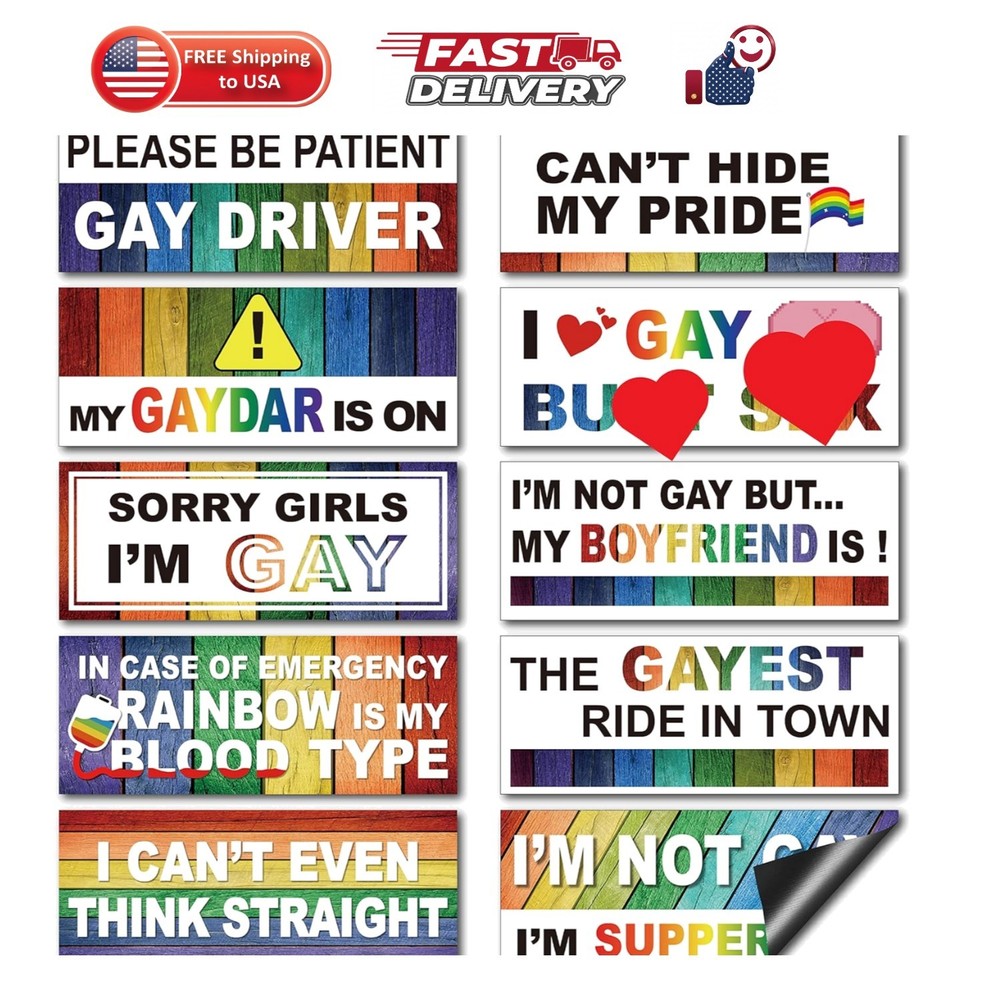 10 Pcs Bumper Decals Funny LGBT Stickers Rainbow Bumper Prank Car Stickers Co…