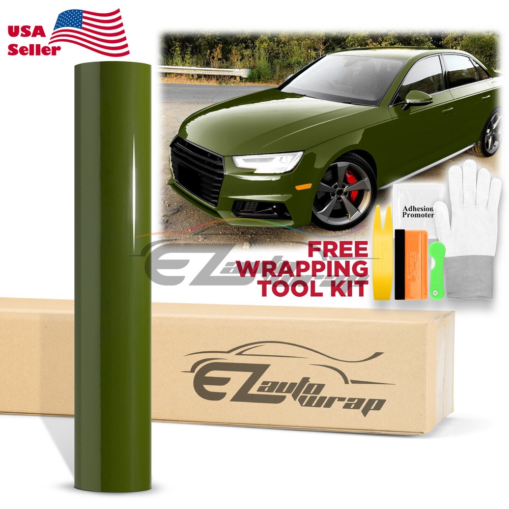High Gloss Combat Green Car Vinyl Wrap Sticker Decal Sheet Film DIY Air Release