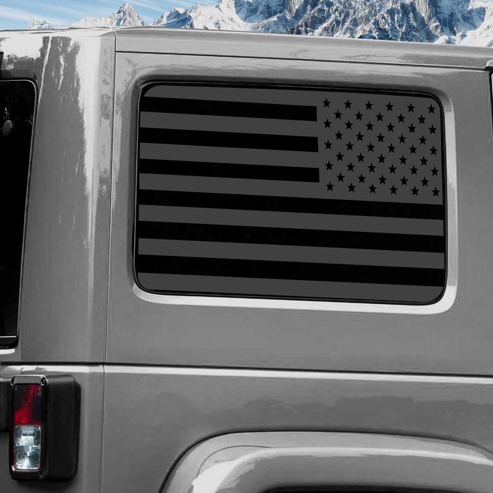 Rear Window Wrap Graphic Decal for Jeep Wrangler 2011-2020 USA FLAG NGREY