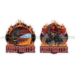 Thin Red Line Firefighter Firemen Axe Helmet American Flag Decal Sticker 2 Pcs J