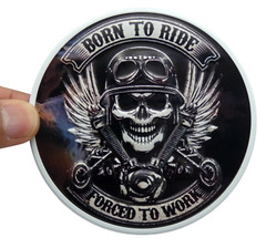 ALUMINUM Born To Ride Decal Sticker – Motorcycle Gas Tank Emblem 3.5″