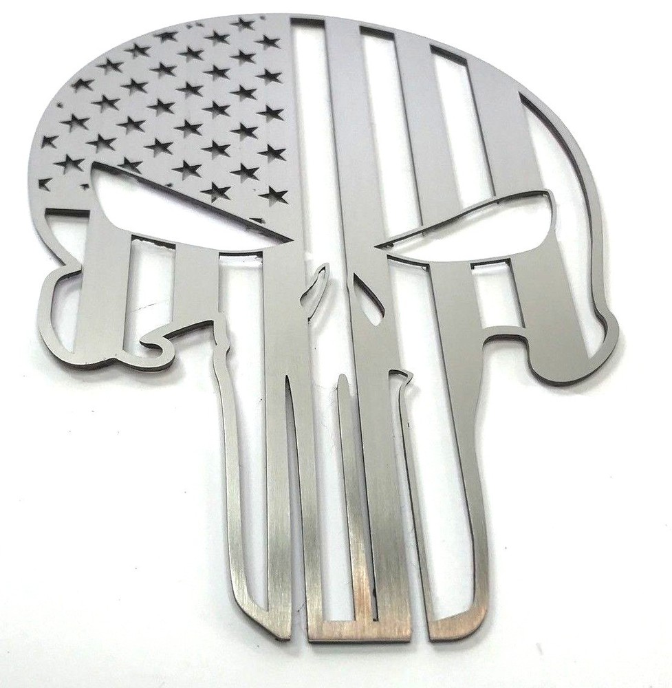 Punisher Skull Emblem w/ American Flag – Brushed Stainless Steel