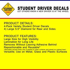 STUDENT DRIVER 4-pack Laminated Removable Diamond Shape High Quality Decals