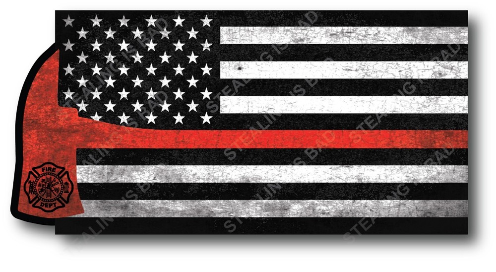 Thin Red Line Firefighter Axe Flag Decal Sticker Fire Department for Car Truck