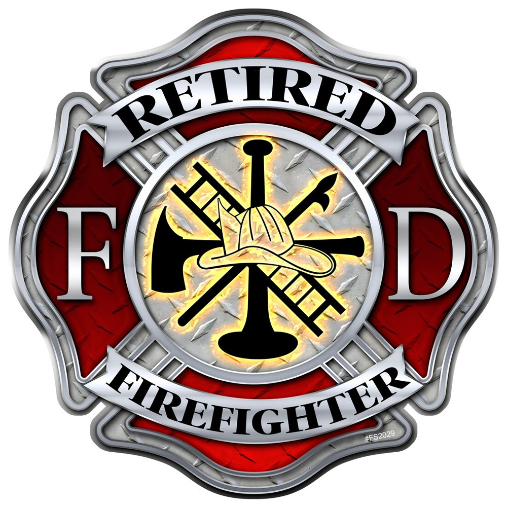 REFLECTIVE Retired Firefighter Diamond Plate Maltese Cross Sticker FS2029-REF