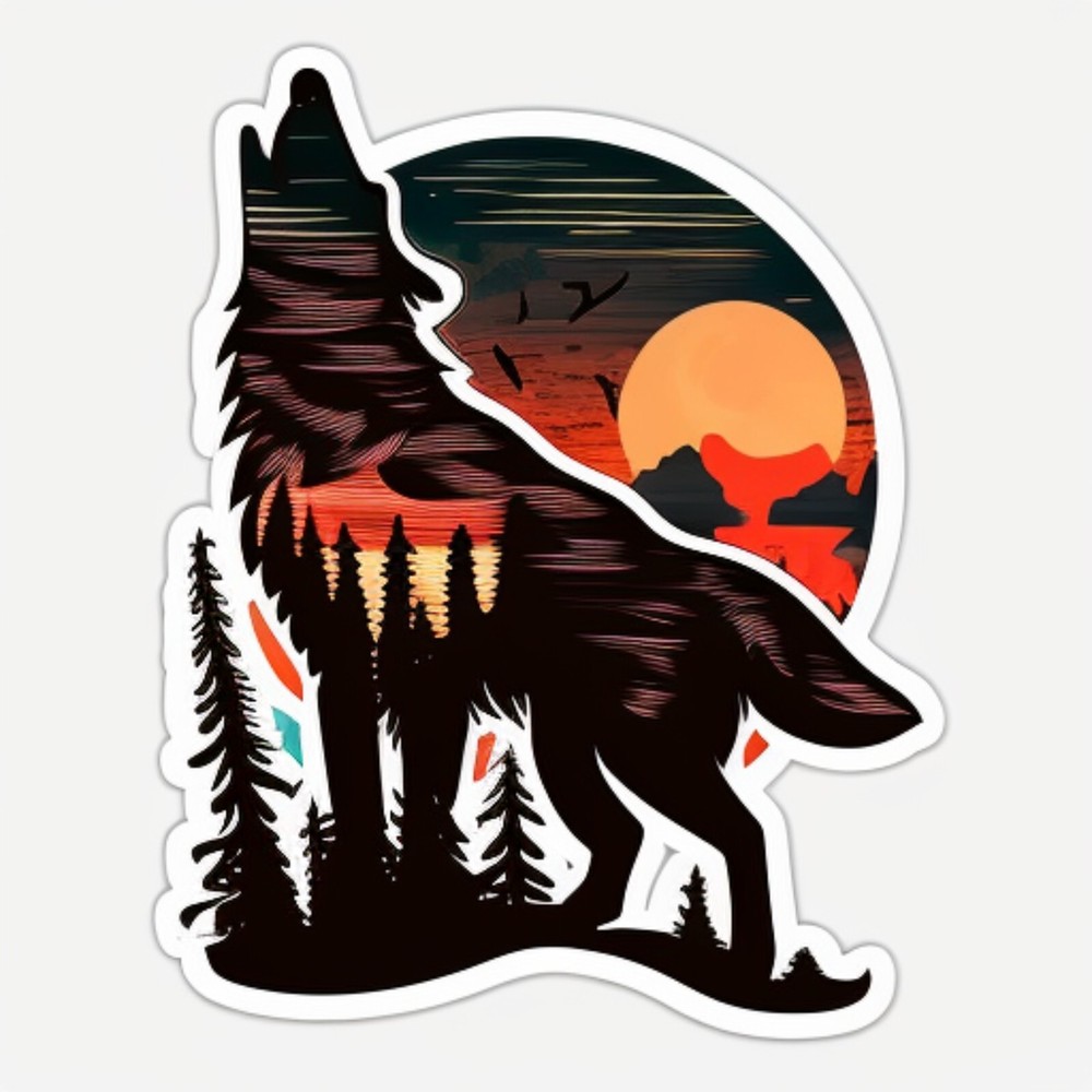 Wolf Sticker Cup Laptop Car Vehicle Window Bumper Vinyl Decal Wild Animals Moon