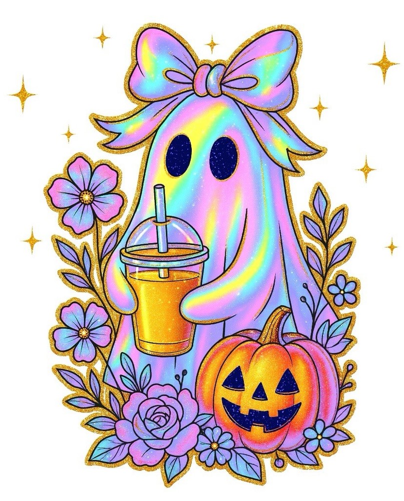 Ghost Sticker (3 Inch) Halloween Spooky Thirsty Ghost Holographic Iridescent